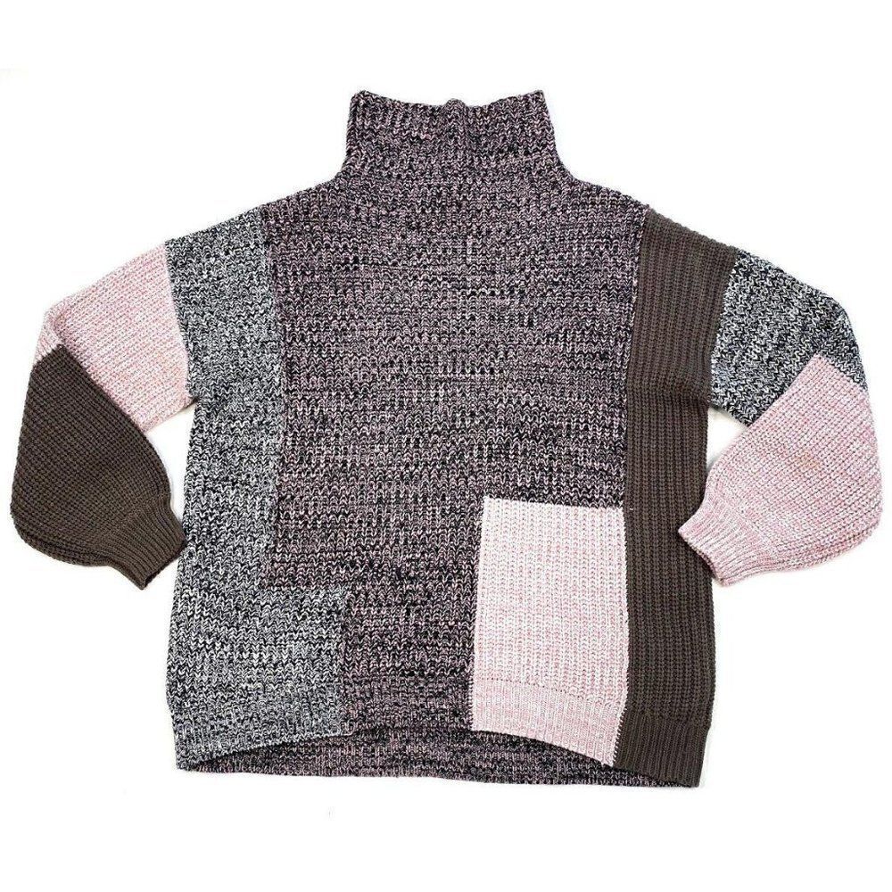 American Rag Sweater Color Block Pink‎ Black Mock Neck Sz Small NEW
